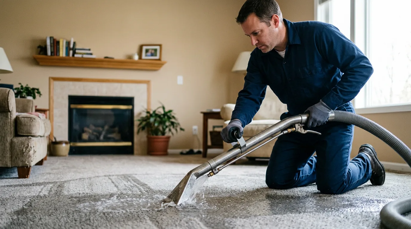 Water damage restoration technician working near Fairview, WV